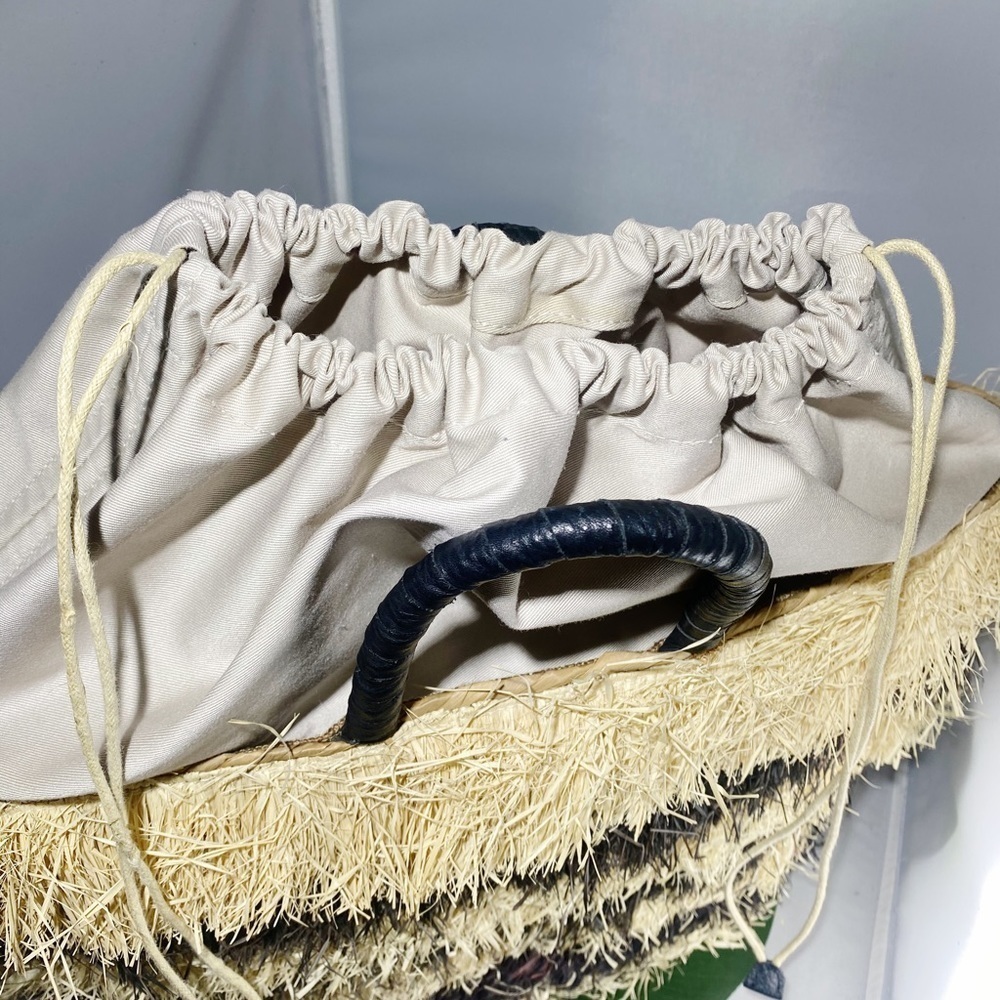 KAYU PIÑATA FRINGE STRAW TOTE BLACK AND TAN LEATHER HANDLE - Picture 15 of 15